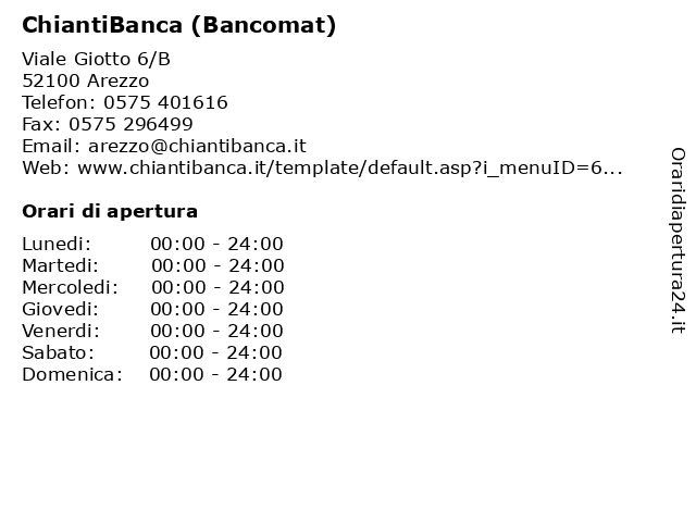 Orari di apertura ChiantiBanca Bancomat Viale Giotto